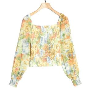 Anthropologie Multicolor Floral Rouen Crop Top